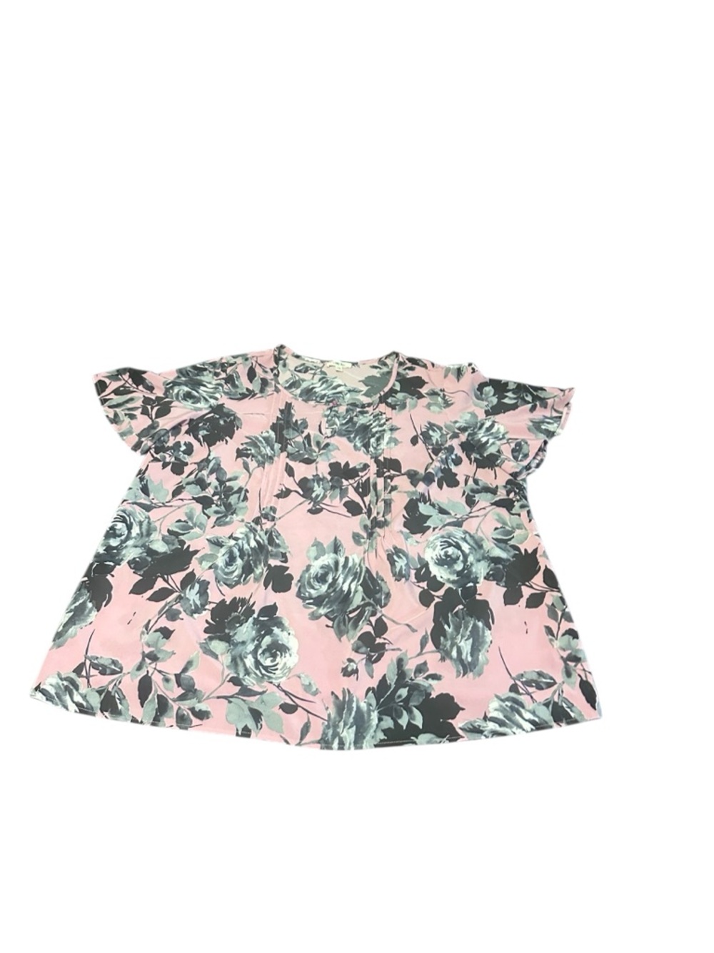 Pink Floral Flutter-Sleeve Blouse